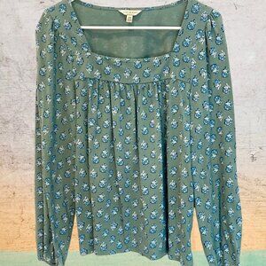 Sage Green Boho Peasant Style Top by Lucky Brand in Size M; Good Condition